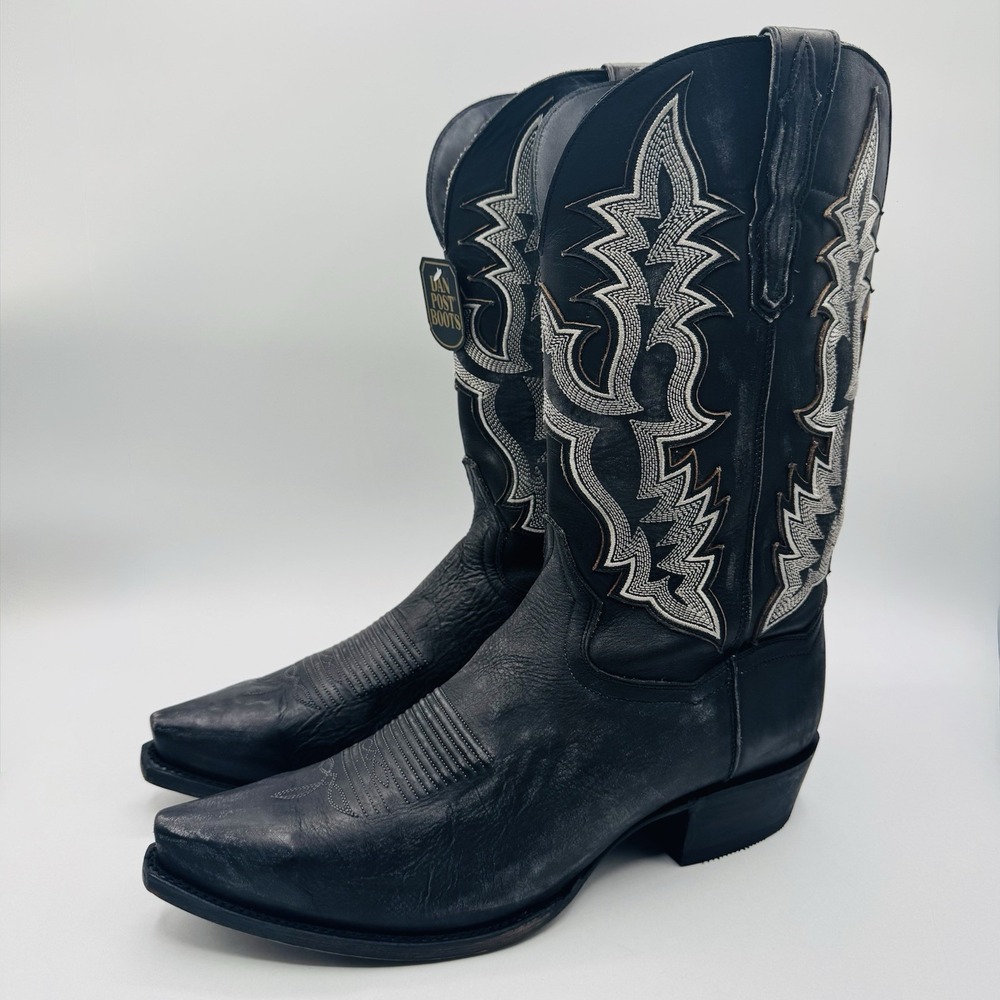 Dan Post Diesel Cowboy Boots Men's Size 12 D Black Distressed Leather Snip Toe